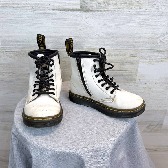 Dr. Martens Toddler 1460 Zavala T White Leather Boots US 10 Side Zip - Picture 6 of 9